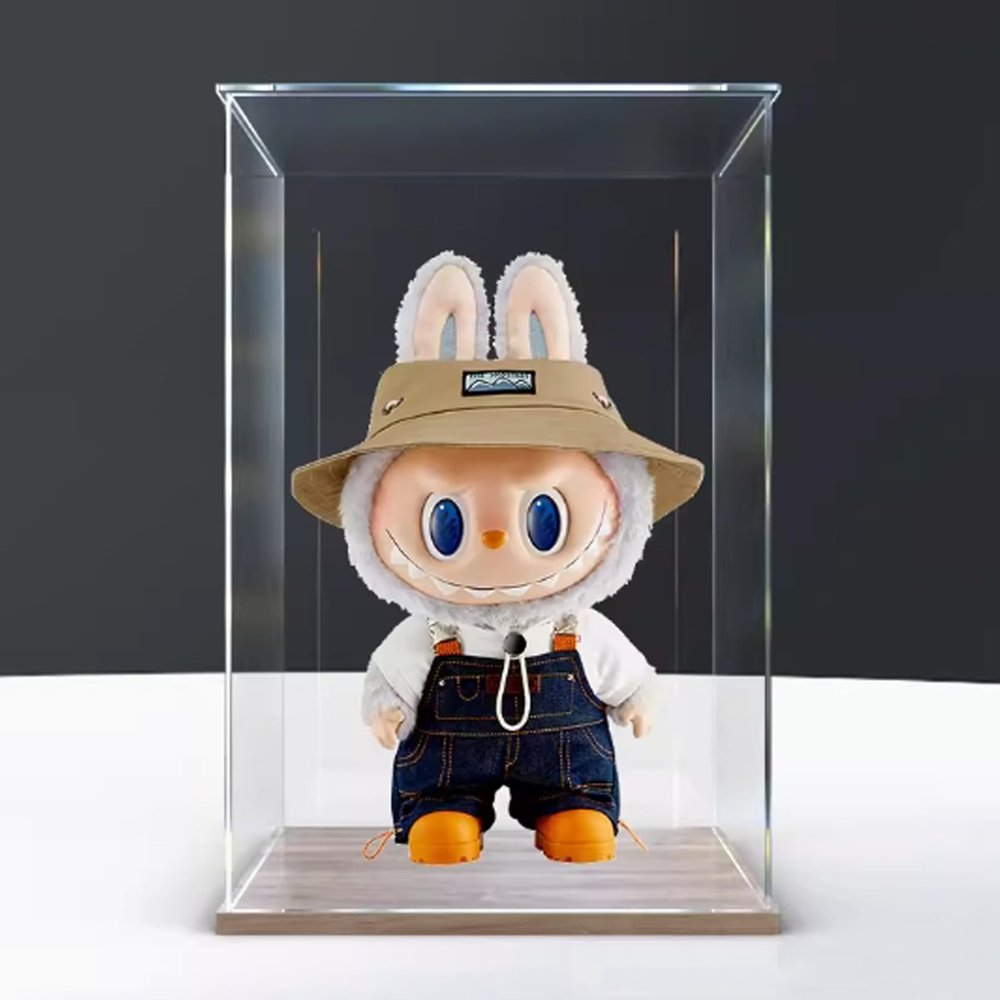 Acrylic Display Box for Doll Model, Transparent Dustproof Display Box, Compatible with Doll Model Construction kit (Model Not Included) (Golden Oak Color)