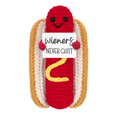 A AIFAMY Funny Positive Coffee, Emotional Crochet Doll, Cute Crochet Potato Partner Toy with Positive Card Cheer Up Funny Gag Gifts for Best Friend Birthday Women Teacher FallHotdog