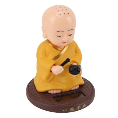 Laughing Buddha Statue, Dashboard Decorations Funny Car Shaking Toy Little Monk Figurine Solar Toys Solar Dancing Figurines Chinese Little Buddha Car Dashboard Ornament
