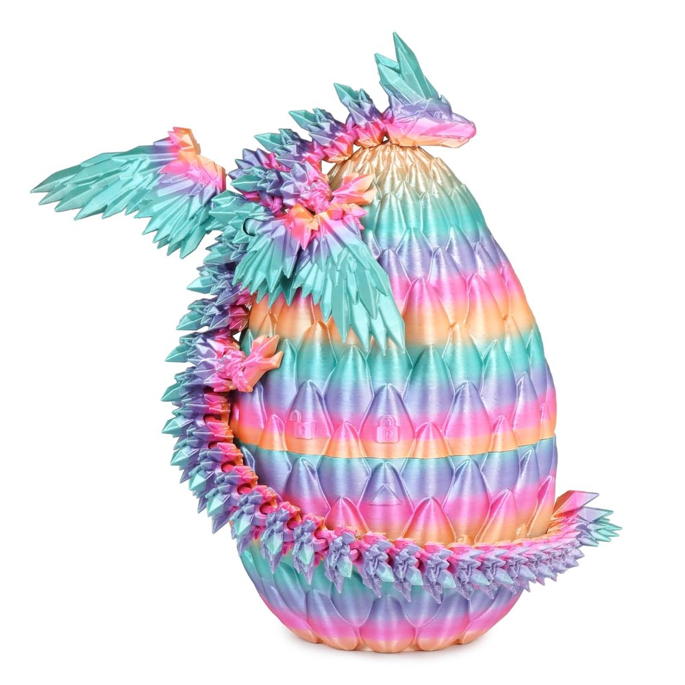 Mydhall 3D Printed Flying Dragon Egg with Articulated Dragon Inside  Toys&Gifts for Kids,Home Decor,Creative Ornaments,Birthday,Easter (Rainbow, Large)