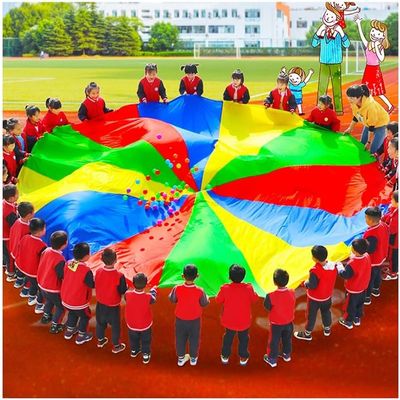 ZMQJEQANBG Play Parachute Outdoor Garden Games, Nursery Rainbow Play Parachute Sensory Game, Body Coordination Training(6m/19.6ft)