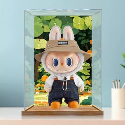 Acrylic Display Box for Doll Model, Transparent Dustproof Display Box, Compatible with Doll Model Construction kit (Model Not Included) (Background Style 3mm)
