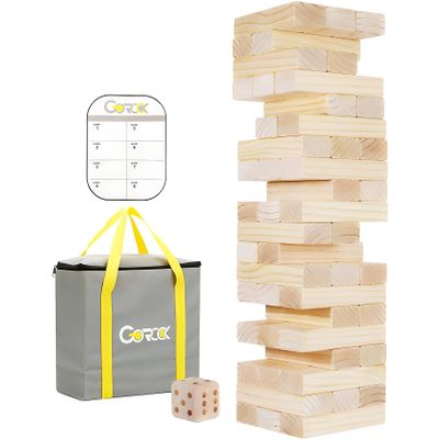 GOROCK Jumbo Tumble Tower,60pcs Large Classic Giant Indoor Outdoor Game for Kids and Family,Stack Over 5Ft Wooden Blocks Party Game at Backyard Lawn with Friends On Holiday