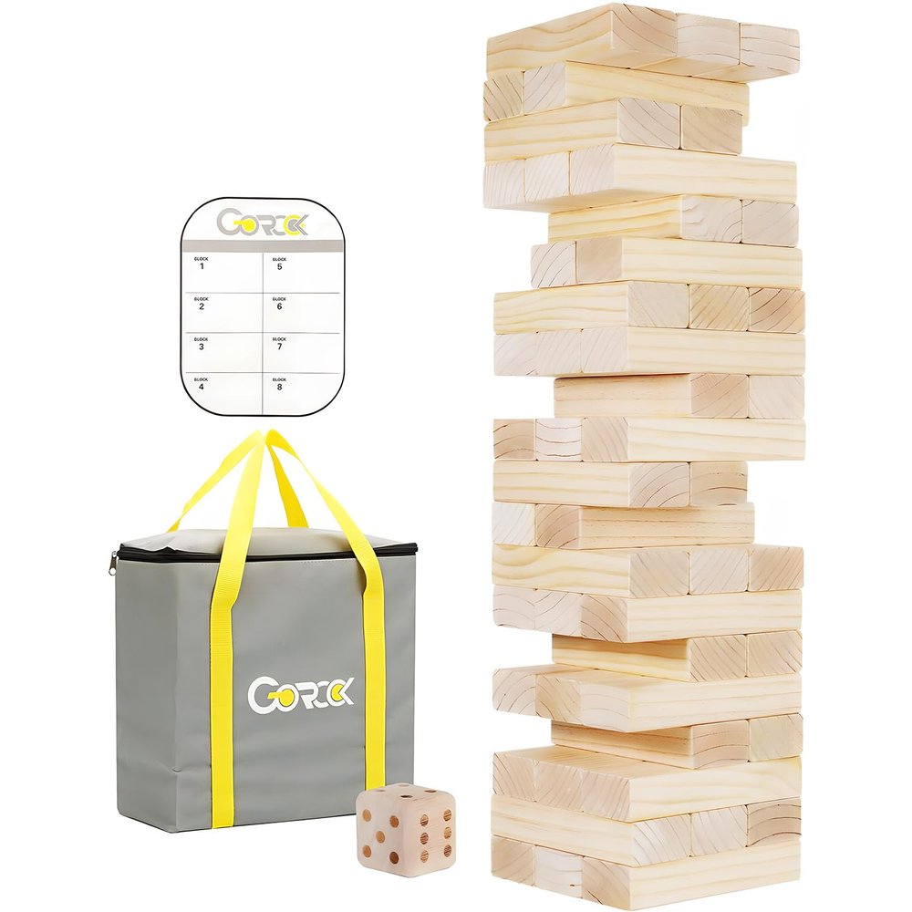 GOROCK Jumbo Tumble Tower,60pcs Large Classic Giant Indoor Outdoor Game for Kids and Family,Stack Over 5Ft Wooden Blocks Party Game at Backyard Lawn with Friends On Holiday