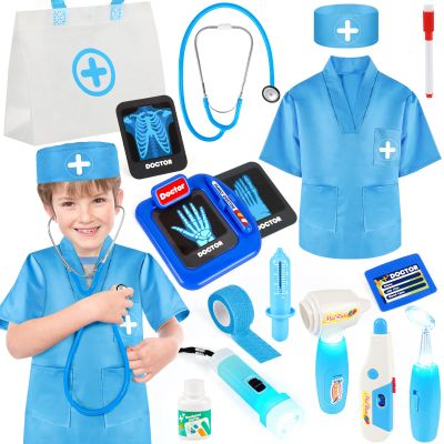 IVENRXIU Doctor Kit for Kids, 17 Pcs Medical Play Set with Bag and Dress Up Costume for Toddlers 3-5, Pretend Play Toys for Kids Boys and Girls, Halloween Christmas Birthday Gifts
