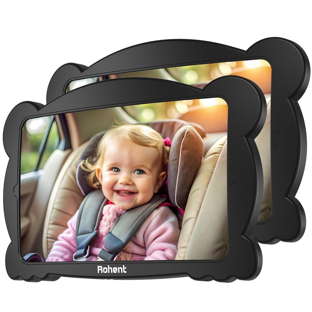 Adjustable 360 Baby Car Mirror 2-Pack - Shatterproof, Easy Installation, Dual Pack for Rear-Facing Seats - Safety Mirror for Infants and Toddlers by Rohent