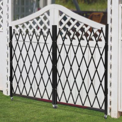 LOHISHILO Double Folding Security Gate, 5' H x 10' W Folding Door Gate, Iron Accordion Security Gate, Flexible Expanding Security Gate, 360 Rolling Barricade Gate, Scissor Gate or Door with Padlock