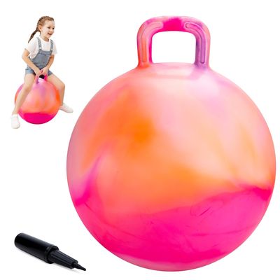 ZOOJOY Hopper Ball for Kids, 18In Bouncy Ball with Handle, Orange Clouds Girls Toys for Indoor Outdoor Active Play, Best Inflatable Balance Hopping Toys for Girls Boys Gifts 3 4 5 6 7 8 9 Yr Old