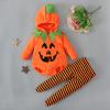ZINTAOZT Baby Halloween Cosplay Costume Infant Boy Girl Long Sleeve Hooded Pumpkin Romper&Striped Pants Role Play 2Pcs Outfit (Standard, 18-24 Months, Orange B) view 3