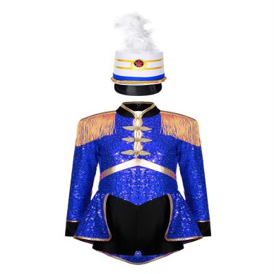 Lorilida Girls Circus Drummer Magician Costume Kids Ring Master Jumpsuit Uniform Halloween Outfit Royal Blue B 8 Years