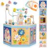 Gleamkid Large Wooden Space Activity Cube Toys, 9-in-1 Early Educational Montessori Learning Toys for 2 3 4 Toddlers with Abacus Bead Maze for 24+ Months Boys Girls First Birthday view 1
