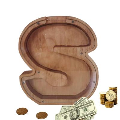 Wooden Letter Piggy Bank, Cute 26 Alphabet Money Bank, Personalized Bills and Coins Bank Money Box, Cash Saving Bank for Adults Boys Girls Best Gift (S)