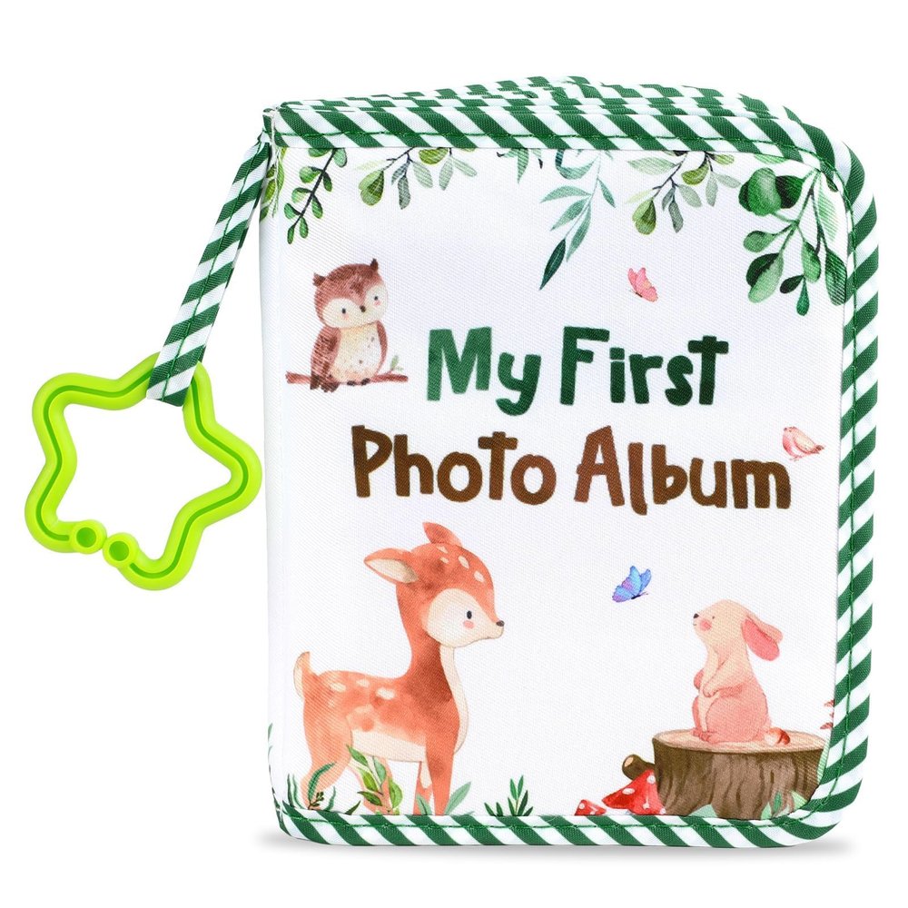 Baby's My First Family Album Soft Photo Cloth Book Green Leaves My First Book of Photos Baby Memory Album Gift Holds 4x6 Pictures for Babies Newborn Toddler & Kids Baby Shower