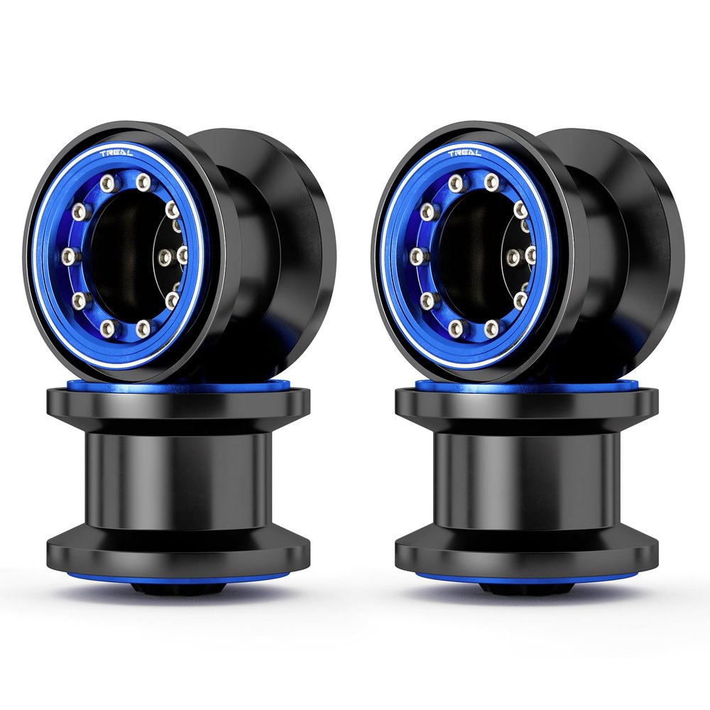 TREAL TRX4MT Beadlock Wheels High Trail 3.1 Wheel Rims(4P) Aluminum Upgrades for 1/18 TRX-4MT F-150 K10(Black-Blue)