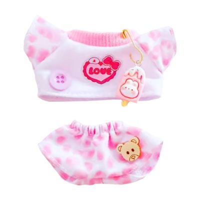 niannyyhouse 10cm~15cm 20cm Plush Doll Clothes T-Shirt Pants Pattern Set Doll Dressup (Pink-10cm~15cm)