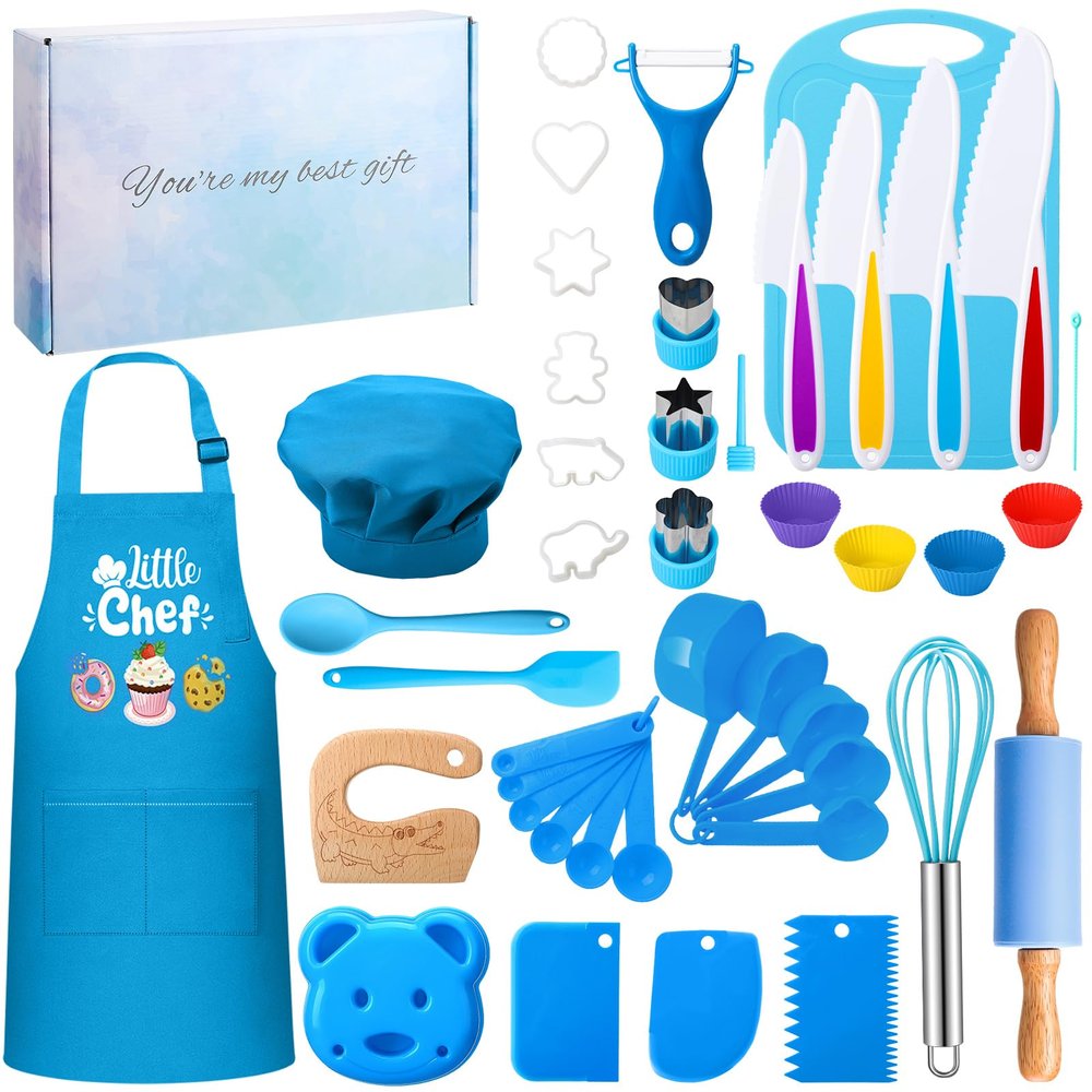 Fingertip WD 45 Pcs Kids Cooking Set Real with Gift Box, Baking Set, Kitchen Tools for Girls & Boys