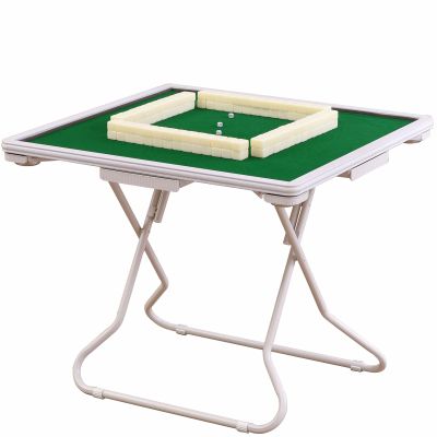 35.4 Folding Mahjong Table, Square 4 Player Card Game Table with Felt Green Surface, Durable Metal Domino Table with Drawers and Cup Holders - Ideal for Game Nights & Parties