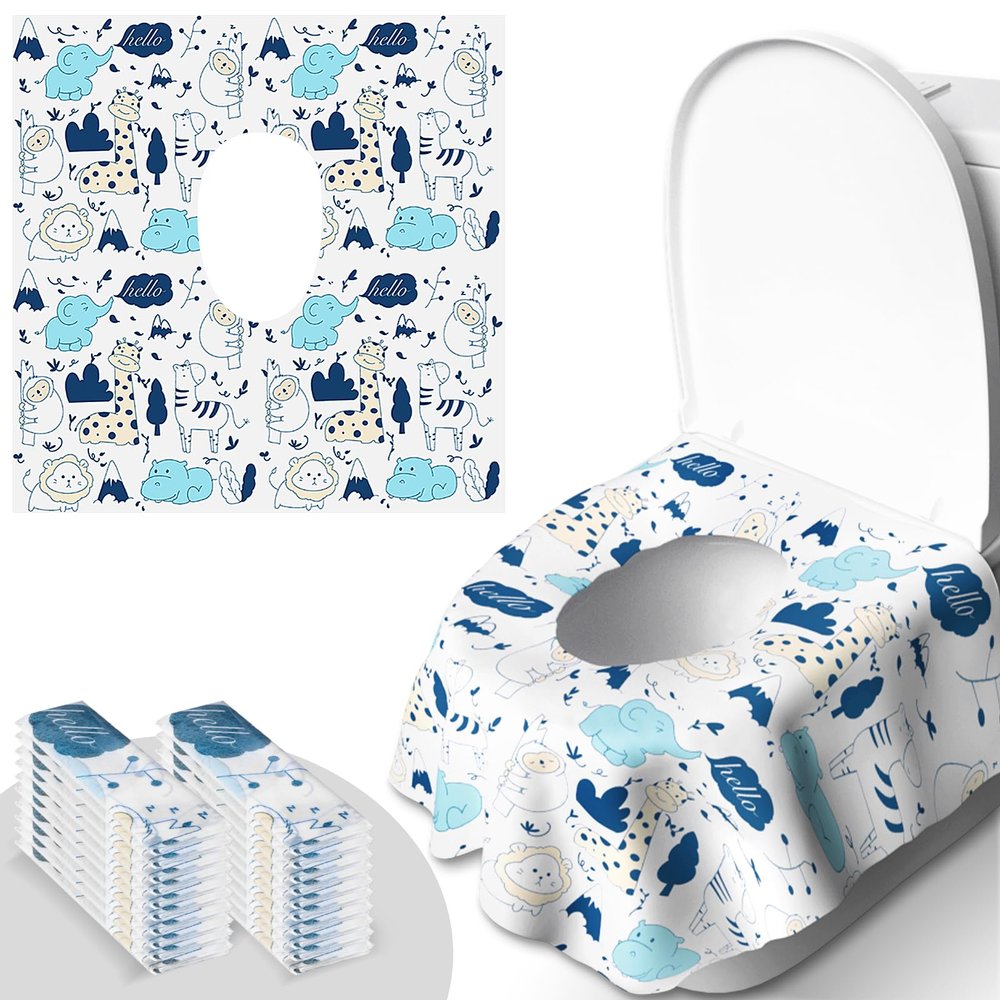 20 Pack Disposable Toilet Seat Covers - Extra Large, Individually Wrapped for Travel - Toddler Potty Training Seat Covers, Kids Travel Essentials for Airplane, Trip, Public Toilet (Animal-B)