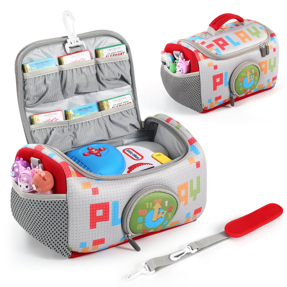 Carrying Case Compatible with Little Tikes Story Dream Machine Books Starter Set, Storage Carrier Bag for Storytime Audio Play Real for Littles Character Collection (Checkered)