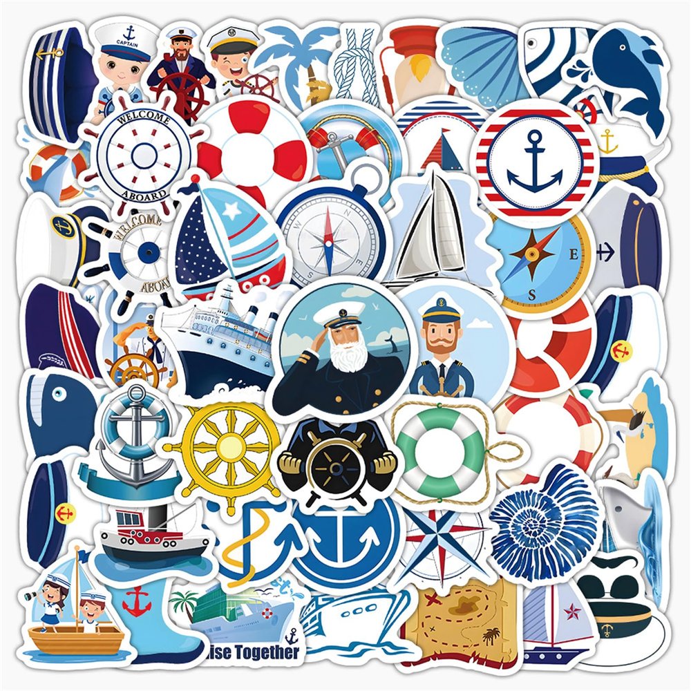 100PCS Nautical Stickers Sailing Boat Sticker for Water Bottles Laptop Luggage Journaling Scrapbook, Glueewee Waterproof Vinyl Cartoon Navigator Stickers for Adults