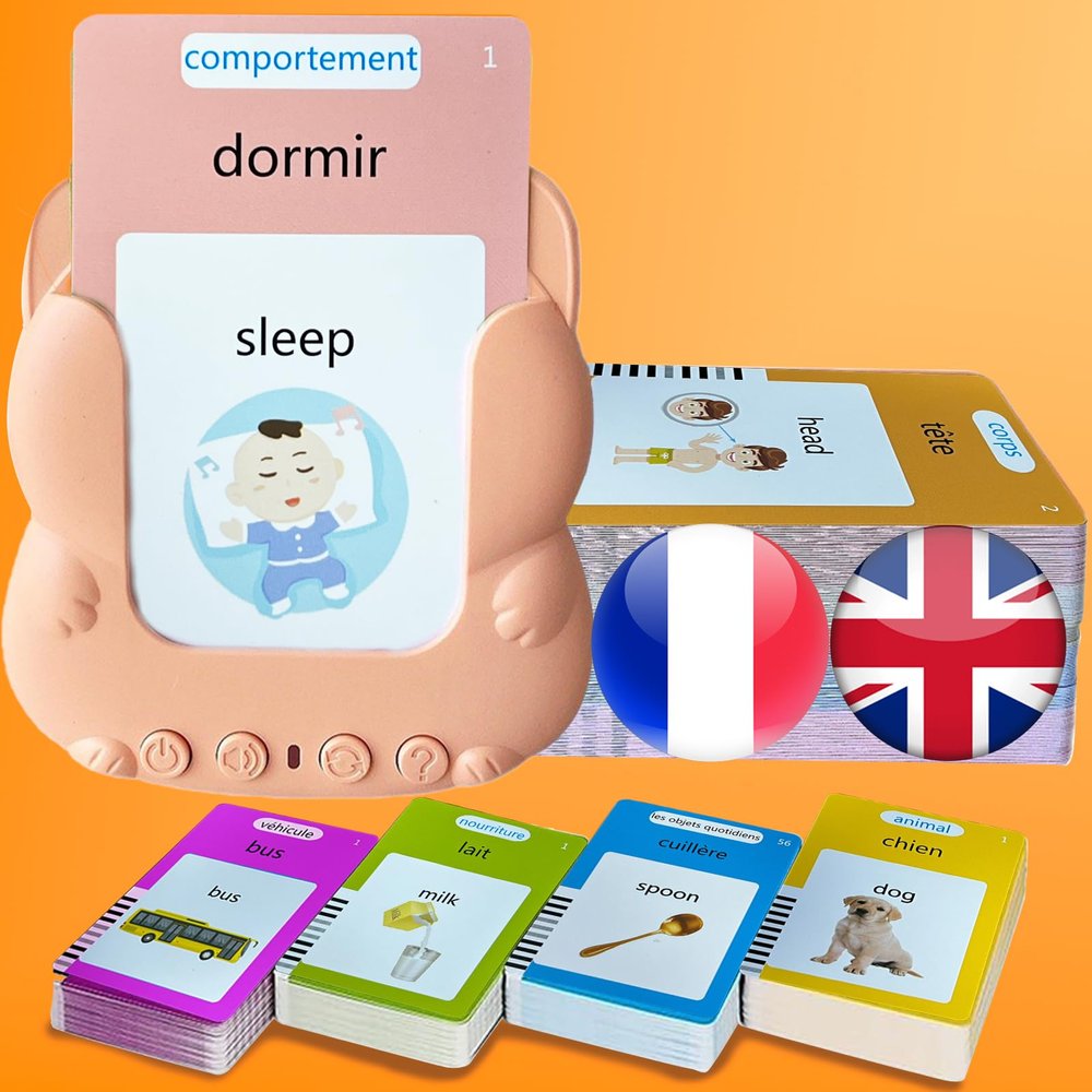 KILOGOGRAPH Bilingual Talking Flash Cards for Kids V3 - French Language Cards Talking Bilingual, 510 Sight Words, Pocket Speech for Toddlers, Sensory Toys for Autism, Travel Essentials (French)