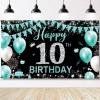 10th Birthday Banner Backdrop, Happy 10th Birthday Decoration For Girls, Fabric 10 Year Old Birthday Party Photo Props Yard Sign Background Decor Supplies, Indoor Outdoor (Teal Blue Silver) view 1