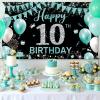 10th Birthday Banner Backdrop, Happy 10th Birthday Decoration For Girls, Fabric 10 Year Old Birthday Party Photo Props Yard Sign Background Decor Supplies, Indoor Outdoor (Teal Blue Silver) view 4