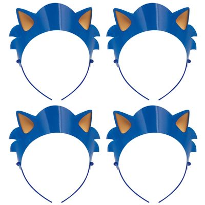 Sonic the Hedgehog Blue Paper Headbands - (4 Count) - Perfect for Parties, Birthdays & Dress Up Fun