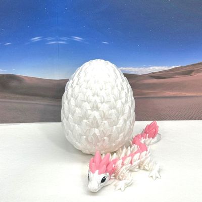 3D Printed Baby Dragon with Dragon Egg, Articulated Baby Dragon, White and Pinjk Gemstone Baby Dragon, Fidget ADHD Autism Toy BD007-GEM-WE