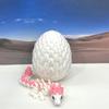 3D Printed Baby Dragon with Dragon Egg, Articulated Baby Dragon, White and Pinjk Gemstone Baby Dragon, Fidget ADHD Autism Toy BD007-GEM-WE view 2
