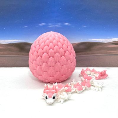3D Printed Baby Dragon with Dragon Egg, Articulated Baby Dragon, White and Pink Sushi Baby Dragon, Fidget ADHD Autism Toy BD007-SUS-PE
