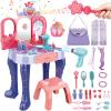 deAO Toddler Vanity Makeup Table Toy with Mirror & Chair,Kids Vanity Playset with Lights,Pretend Play Makeup Toy with Hair Dryer Toy,Toddler Beauty Salon Set,Princess Dress Up Playset view 1