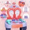 deAO Toddler Vanity Makeup Table Toy with Mirror & Chair,Kids Vanity Playset with Lights,Pretend Play Makeup Toy with Hair Dryer Toy,Toddler Beauty Salon Set,Princess Dress Up Playset view 3