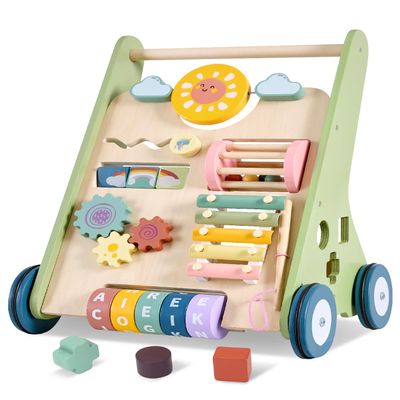 Baby Push Walker, Wooden Baby Walker with Wheels, Montessori Push Walker for Babies 10-12 Months, Adjustable Speed Push Walking Toys for Boys&Girls 1 Year Old, Christmas Birthday Gifts for Toddler