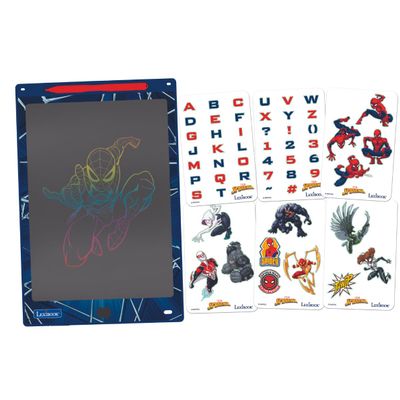 LEXiBOOK, Spider-Man, Magic Slate, Artistic and Creative Toy for Girls and Boys, Multicoloured Drawings, 11" Screen, Includes 1 Stylus and 6 Stencils, Blue, CRT10SP
