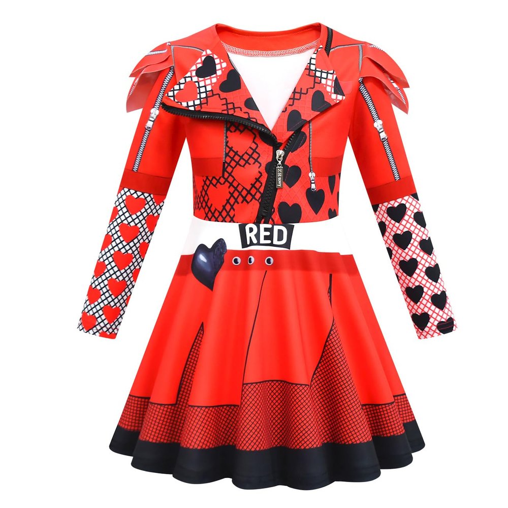 WYYXYB Girls Red Costume Birthday Party Dress Halloween 4 Descendants Cosplay Outfits(7-8 Years,Red)