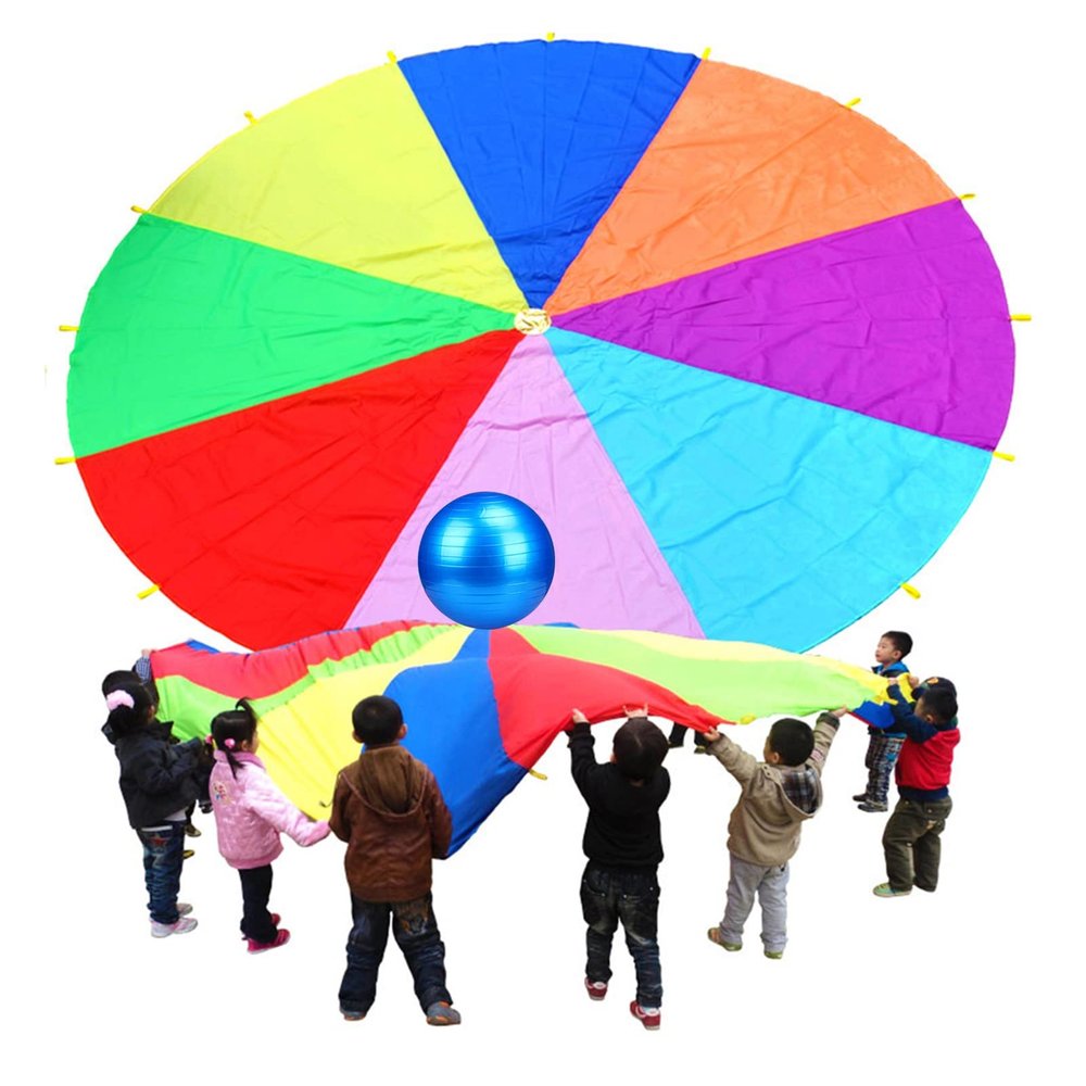 ZMQJEQANBG Play Parachute Kids Parachute with Storage Bag, School Sports Day Parachute Game, Physical Training Toy(6m/19.6ft)