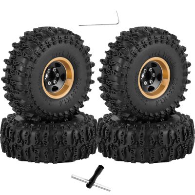 RcarmubWow RC 1.0" Beadlock Wheels and Tires for RC Crawler 1/18 TRX4M,1/24 SCX24,Brass 1.0 Beadlock Wheels RC Rims w/ 1.0 Beadlocks Tires Soft Sticky Rubber Tires,4pcs,Style A