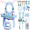 deAO Toddler Vanity Makeup Table Toy with Mirror & Chair,Kids Vanity with Light&Music,Pretend Play Makeup Toy with Hair Dryer Toy,Toddler Beauty Salon Set,Gift for Girls 3 4 5 view 1