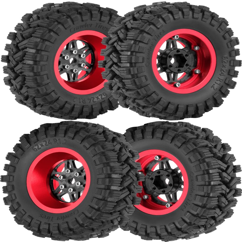 RcarmubWow 1.2" Beadlock Wheels and Tires for 1/18 TRX4M 1/24 SCX24 RC Crawler,Carbon Fibre rc Wheels 1.2 Beadlock Whees w/ Soft Rubber Tires 1.2 rc Tires,4PCS,Style B