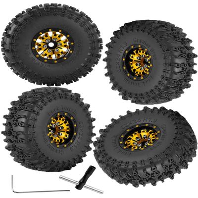 RCMYou RC Aluminum 1.0 Inch Wheel Rim Tires for 1/18 1/24 Trx4m SCX24 RC Crawler Car,4pcs 1.0 Wheel Rim Soft Rubber Tires,Gold