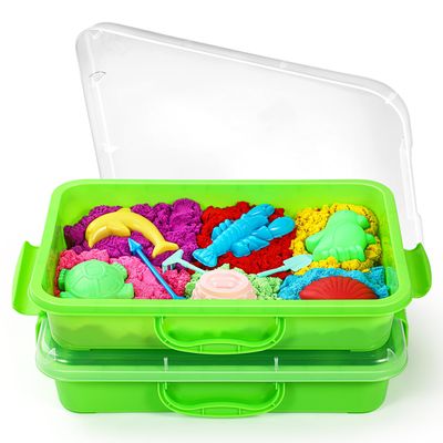 2 Pcs Sand Tray Sensory Bin with Lid and Handle, Portable Sensory Sandbox Container for Kids, Plastic Activity Tray for Toddlers (Green)