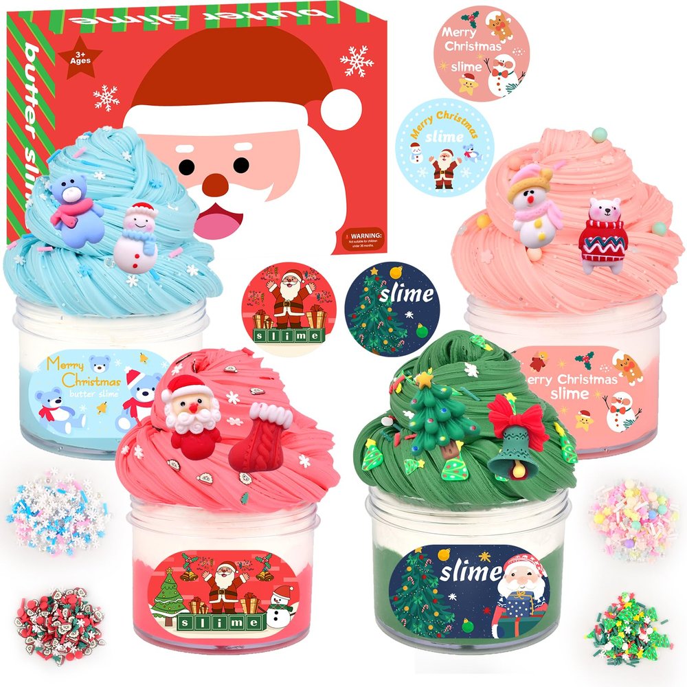 Christmas 4 Pack Butter Slime, Xmas Toys Kit, Classroom Party Favors for Kids 8-12, Party Favors for Classroom Birthday, Christmas Stocking Stuffers, Slime Advent Calendar 2025
