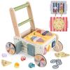 Wooden Baby Walker with Wheels, Montessori Kitchen Walking Toys, Pretend Play Grocery Toys, Sorting and Stacking Toys for Infants and Toddlers, Push and Pull Learning Activity Walkers view 1