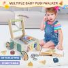 Wooden Baby Walker with Wheels, Montessori Kitchen Walking Toys, Pretend Play Grocery Toys, Sorting and Stacking Toys for Infants and Toddlers, Push and Pull Learning Activity Walkers view 2
