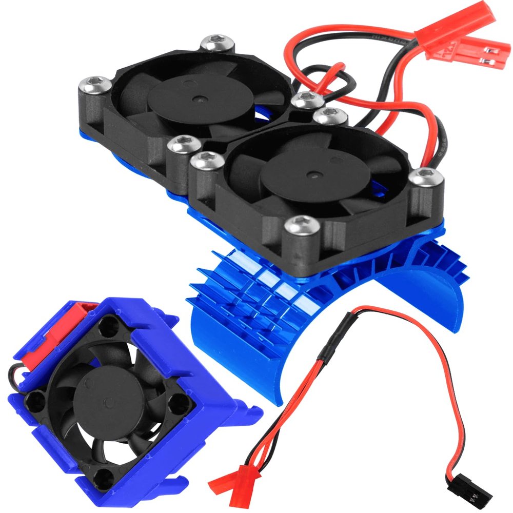 RCHuiWow RC VXL-3s ESC Cooling Fan Heat Sink w/Dual Fan Heat Sink Upgrades Part for 1/10 Slash Rustler Stampede 4x4 VXL 4WD,High Velocity Fan Heatsink Hops Up,Navy Blue