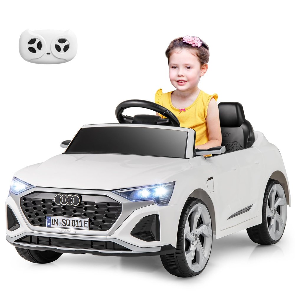 Costzon 12V Kids Ride on Car Licensed Audi SQ8, Remote Control Ride on Toy, Battery Powered Electric Vehicle with Spring Suspension, Music & 3 Speeds, Horn, LED Lights, Gift for Boys Girls 3+ (White)