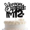 Official Pre-teen I'm 12 Cake Topper, Funny 12th Bday Decoration, 12 Pre-teen Birthday Party Decoration, Bro I'm 12, Happy 12th Birthday Cake Topper Black Glitter view 1