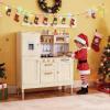 Arlopu Play Kitchen for Kids, Wooden Toy Toddler Kitchen Sets, Pretend Cooking Playset with Storage & Accessories, Realistic Light & Sound, Stove, Fridge, Microwave, Removable Sink (Beige) view 4