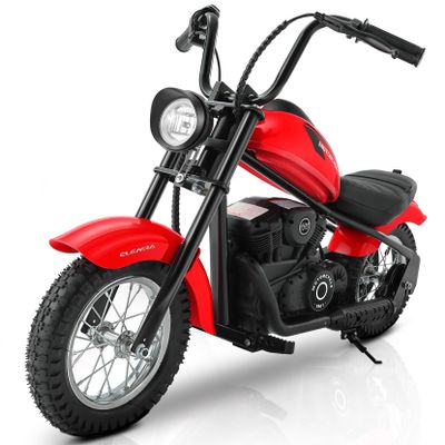 ELEMARA Dirt Bikes for Kids, Vintage Motor Bikes Electric w/Power Display, 15 mph & 150lb Max, Key Start, Chain-Driven Motor, Twist-Grip Throttle, Shock Springs, Handbrake, 12" Air-Filled Tires-Red